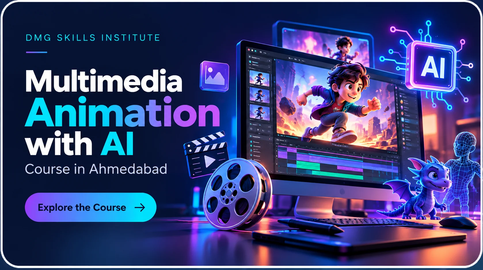 Multimedia Animation with AI creative course banner
