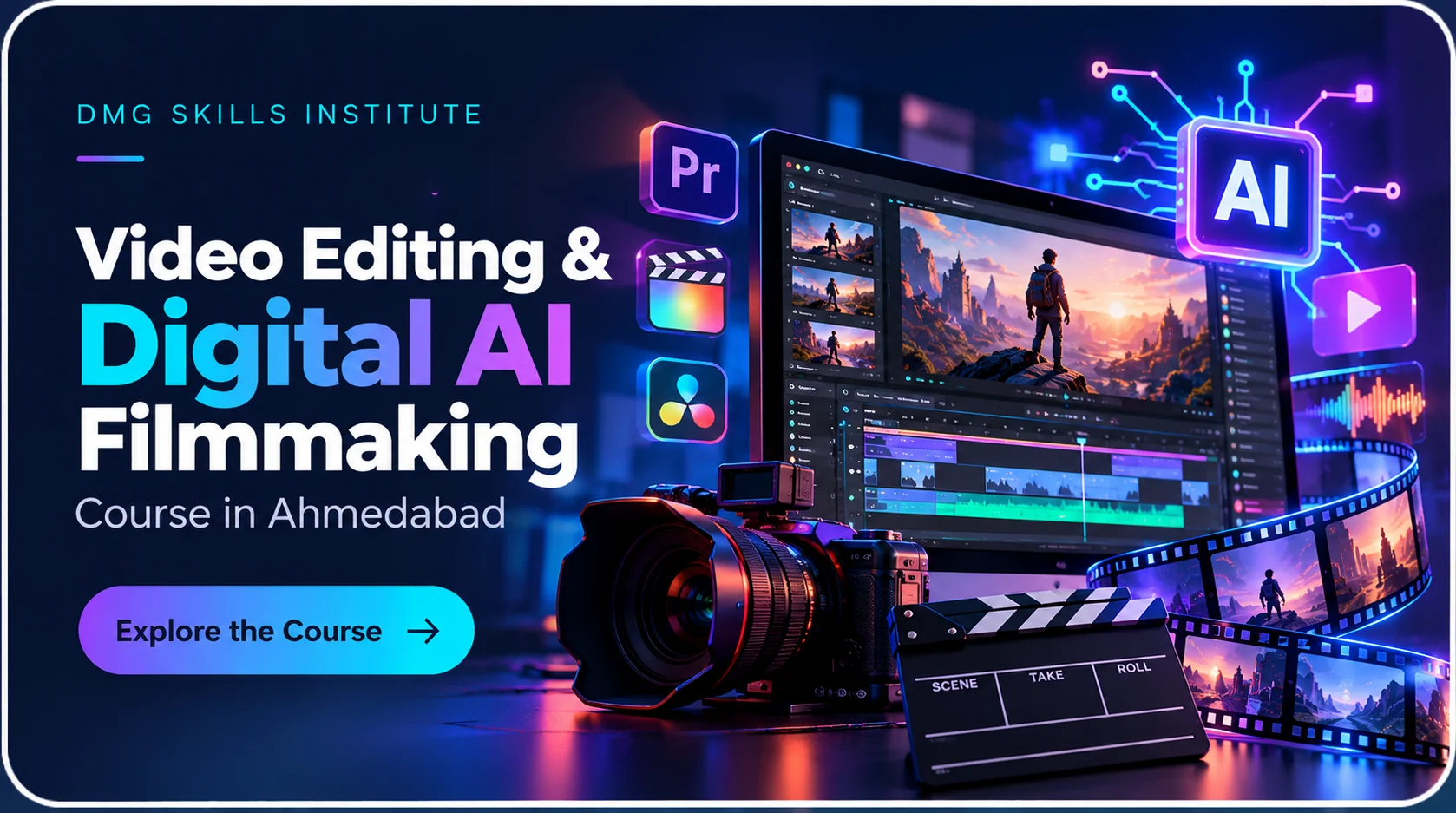 Video Editing & Digital AI Filmmaking creative course banner
